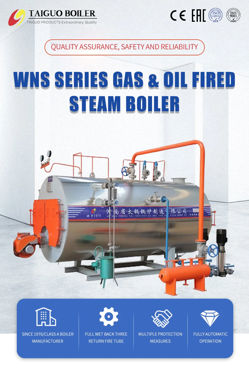 High-Efficiency 0.5ton to 20-Ton Fuel Gas Steam Boiler for Food Factory
